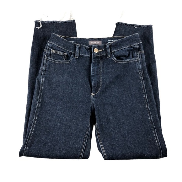 DL1961 Mara Straight High Rise Split Hem Dark Wash Ankle Jeans - Picture 1 of 11